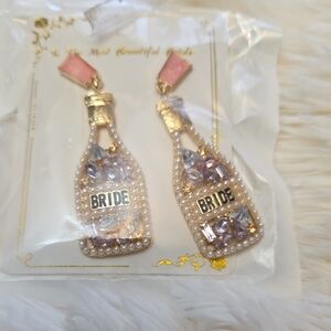 Gold and Pink Crystal Champagne Bottle Earrings